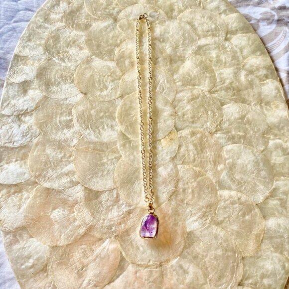3 For $25! Gold Tone Chain  w Purple Stone Necklace - Picture 4 of 6